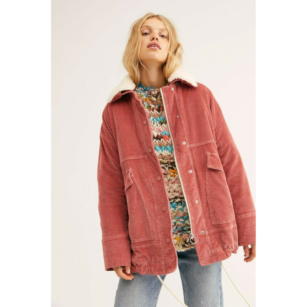Free People Lust for Life Corduroy Oversized Jacket Rose Pink Size XS